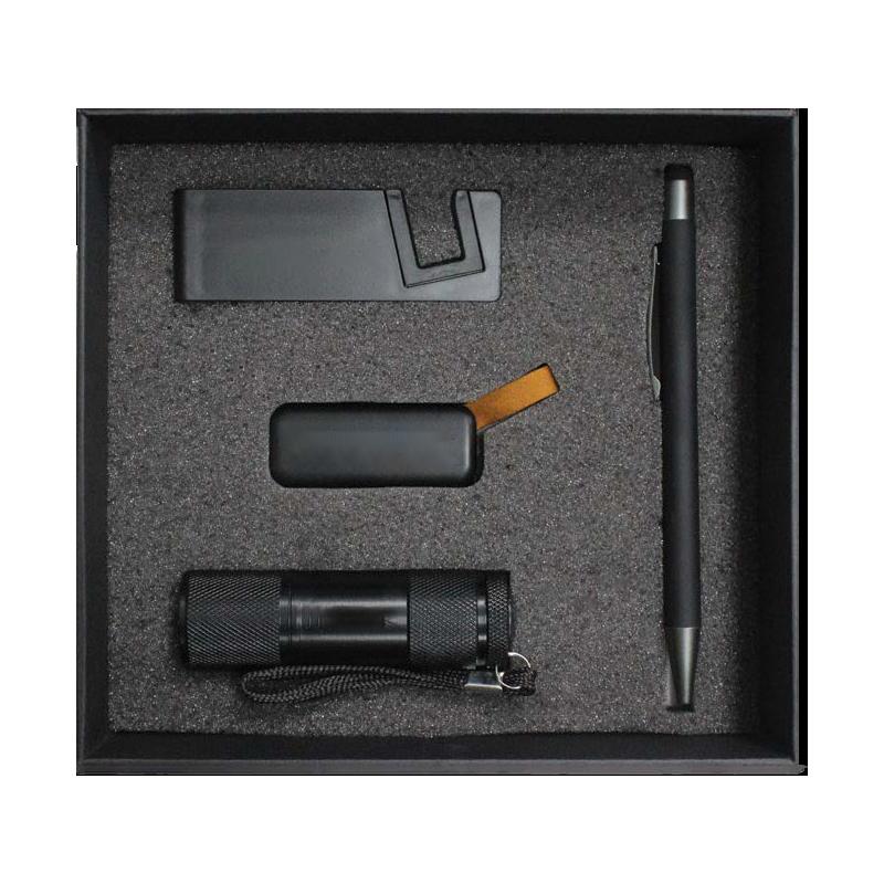 WGS-13 - Black Cardboard Gift Box With Black Slide USB Flash Drive & Flash Light